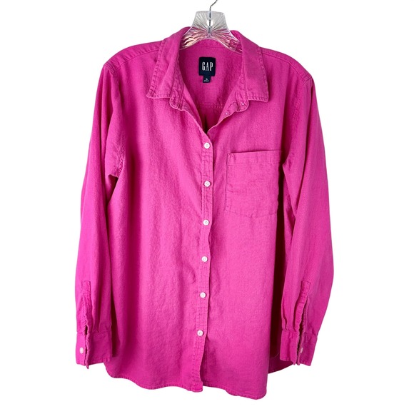 GAP Tops - Gap Women XL Hot Pink Linen Rayon Blend Button Down Shirt Long Sleeve Dopamine